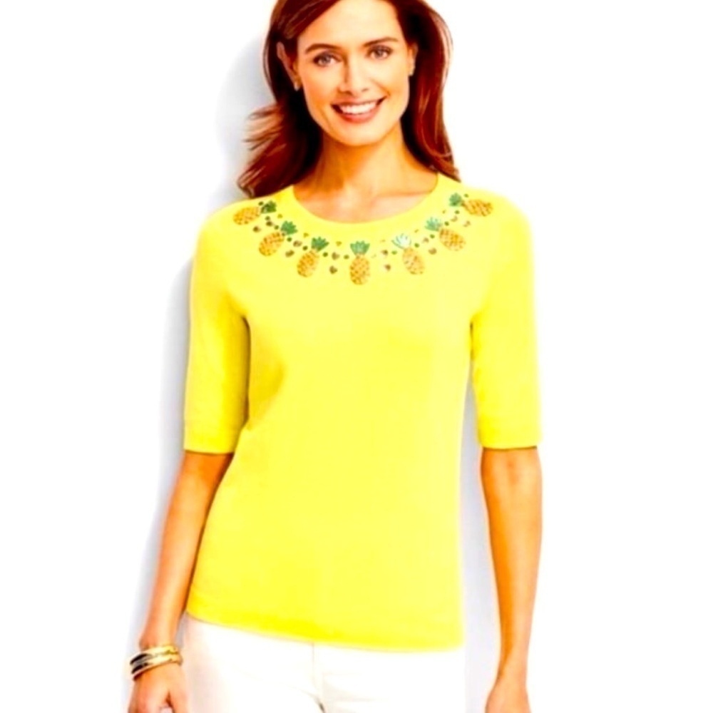 SP 
Talbots Cotton Blend Sweater with Pineapples
Crew Neck